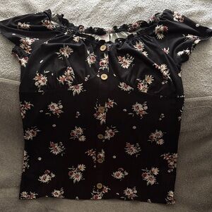 No Boundaries Black Floral Button-Down Top